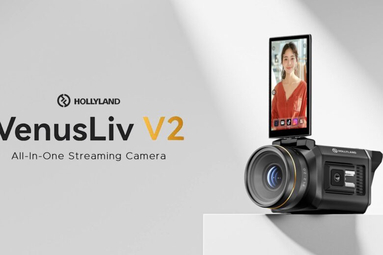 Kamera streaming Hollyland VenusLiv V2 dengan layar flip dan lensa berkualitas tinggi