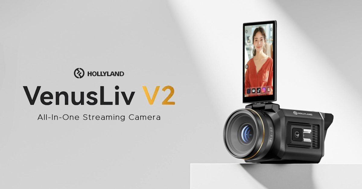 Kamera streaming Hollyland VenusLiv V2 dengan layar flip dan lensa berkualitas tinggi