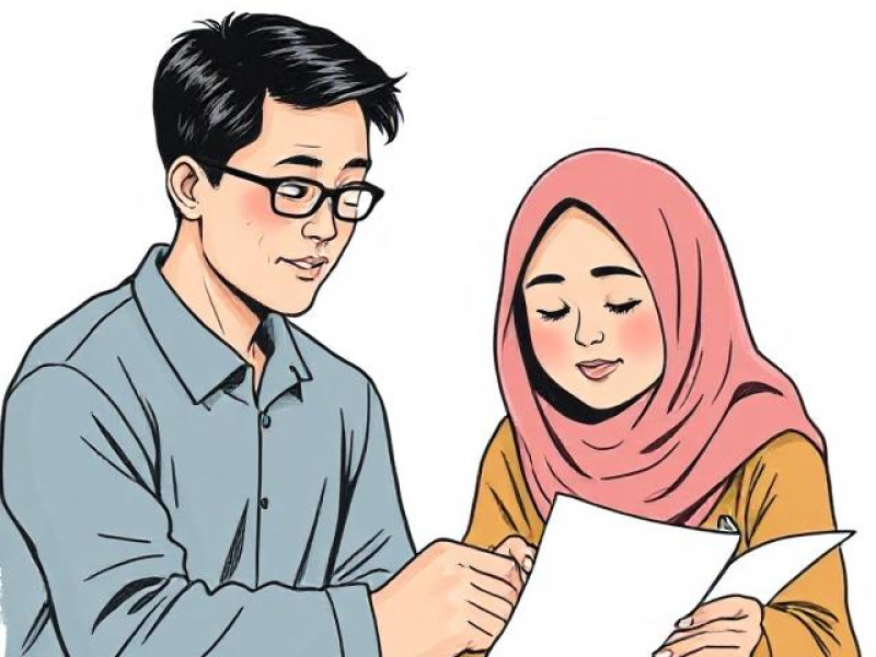 Ilustrasi sepasang kekasih yang merenungkan dan menulis alasan di balik tujuan mereka di jurnal.