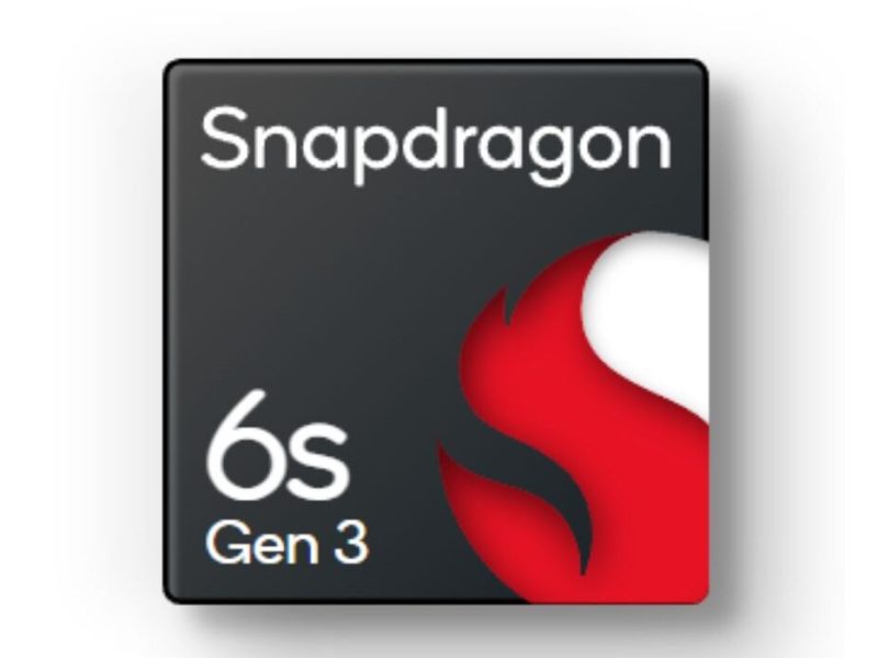 Logo prosesor Qualcomm Snapdragon 6s Gen 3 dengan desain modern dan warna merah.